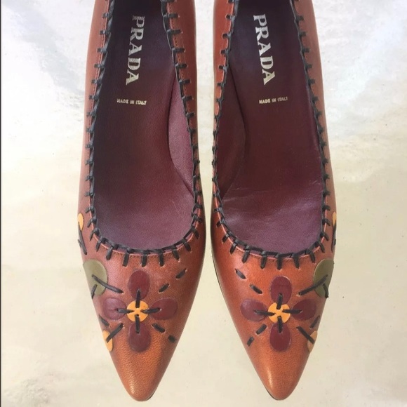 Prada Shoes - Vintage Prada Kitten Heels with Floral Motif